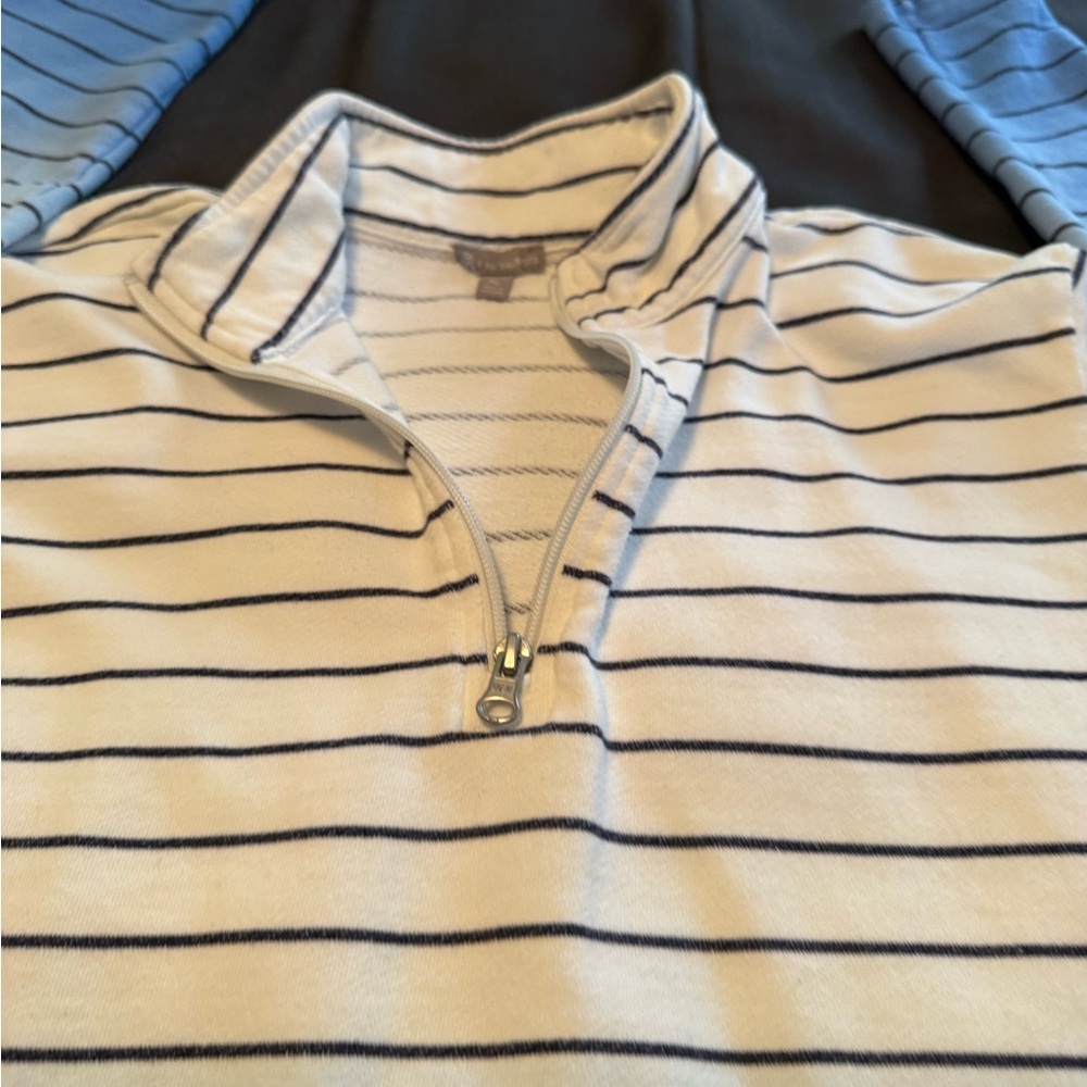 Talbots Ombre Stripe Quarter Zip Pullover Sweatshirt Blue White MP - Picture 6 of 11